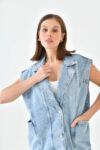 Denim Yelek - Oversize Cep Detaylı - Mavi